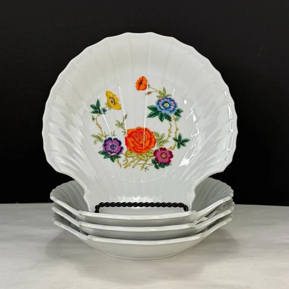 Vintage Takahashi Japan Vintage Clam Shell Floral Bowls Set of 4